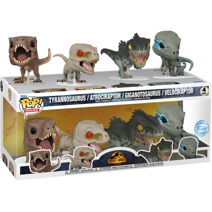 Funko Pop! Jurassic World: Dominion - Tyrannosaurus, Atrociraptor, Giganotosaurus & Velociraptor - 4-Pack - The Amazing Collectables