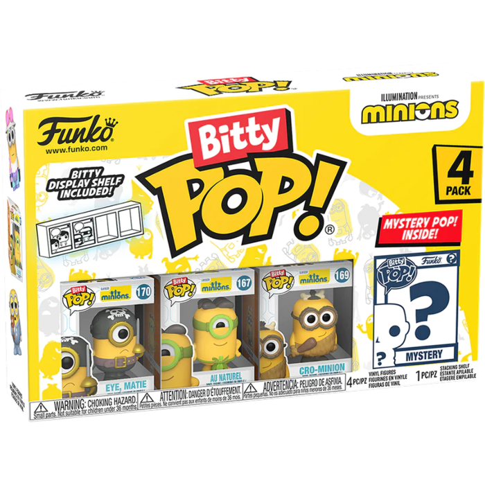 Funko Pop! Minions - Eye Matie, Au Naturel, Cro-Minion & Mystery Bitty - 4 Pack - The Amazing Collectables