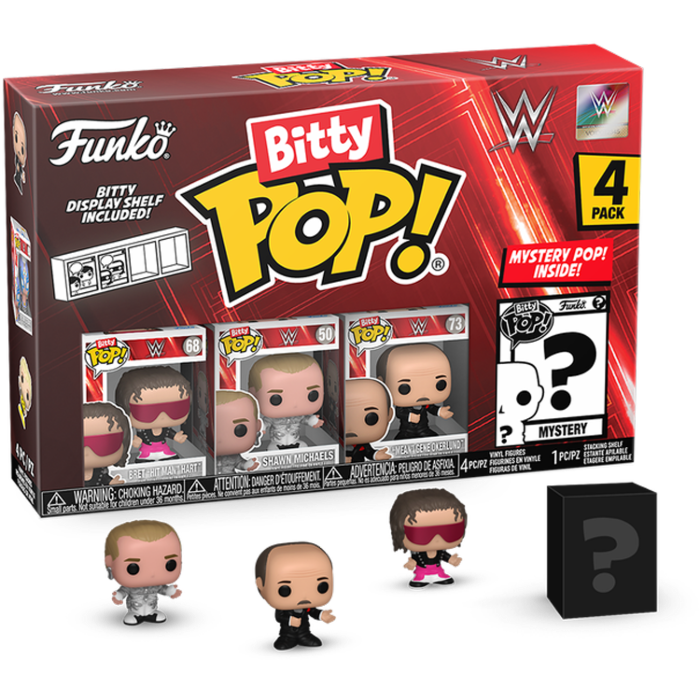 Funko Pop! WWE - Bret “Hit Man” Hart, Shawn Michaels, “Mean” Gene Okerlund & Mystery Bitty Series 01 - (4 Pack) - The Amazing Collectables