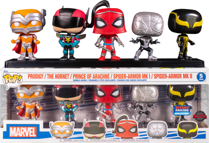 Funko Pop! Spider-Man - Prodigy, The Hornet, Prince of Arachne, Spider-Armor Mk I & Spider-Armor Mk II - 5-Pack - The Amazing Collectables