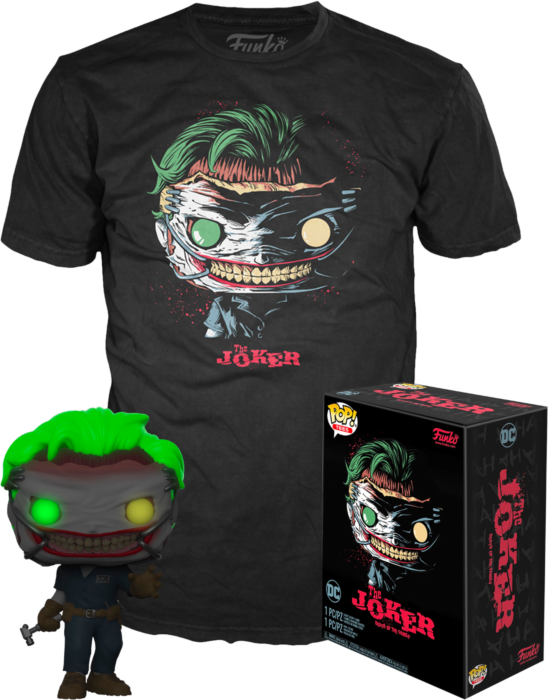 Funko Pop! Batman: Death of the Family - The Joker with Joker Tee Glow in the Dark - Vinyl Figure & T-Shirt Box Set - The Amazing Collectables