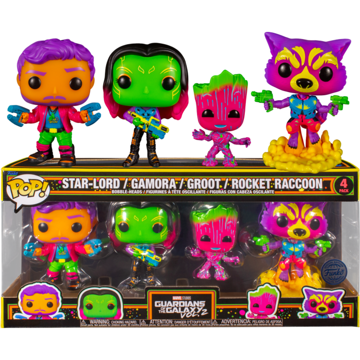 Funko Pop! Guardians of the Galaxy: Vol 2 - Star-Lord, Gamora, Groot & Rocket Raccoon Blacklight - 4-Pack - The Amazing Collectables