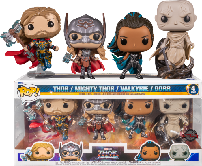 Funko Pop! Thor 4: Love and Thunder - Thor, Mighty Thor, Gorr & Valkyrie - 4-Pack - The Amazing Collectables