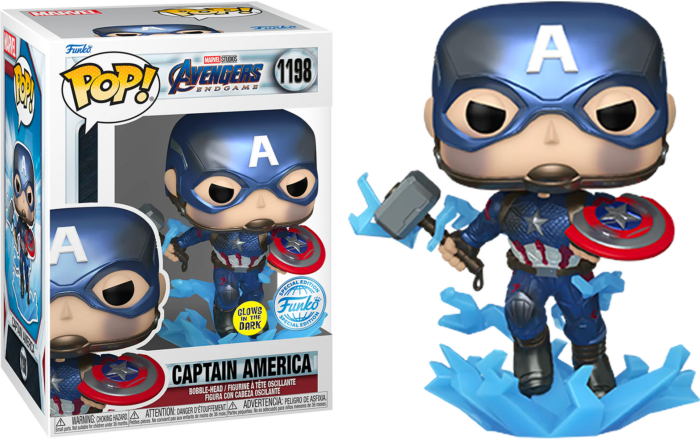 Funko Pop! Avengers 4: Endgame - Captain America with Mjolnir Metallic Glow in the Dark