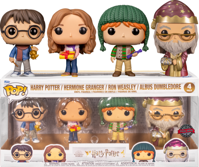 Funko Pop! Harry Potter - Holiday Harry, Hermione, Ron & Dumbledore Metallic - 4-Pack - The Amazing Collectables