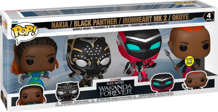 Funko Pop! Black Panther 2: Wakanda Forever - Nakia, Black Panther, Ironheart MK2 & Okoye - 4-Pack - The Amazing Collectables