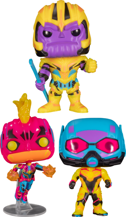 Funko Pop! Marvel: Blacklight - Thanos, Captain Marvel & Ant-Man Blacklight - Bundle (Set of 3) - The Amazing Collectables